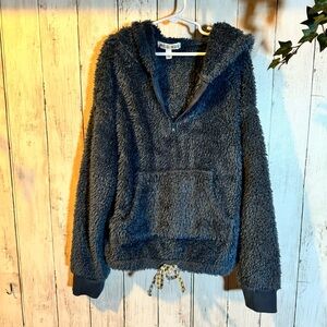 Love glam girl size medium blue fluffy pull over with hoodie.